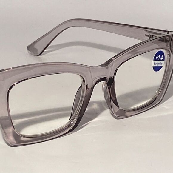 1291 Gretchen Reading Glasses 1.5 Square Clear Gray Frames Oversize NWT - Picture 7 of 9